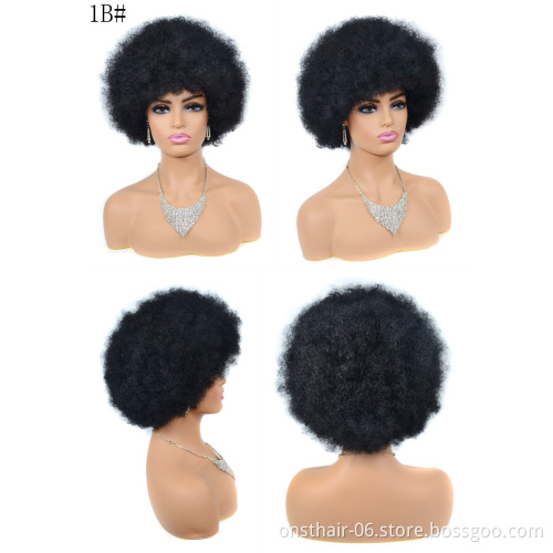 Onst 613 Wig Afro Ombre Kinky Curly Short Bob Pixie Cut Blunt Synthetic Wigs With Bangs For Black Women Best Price  Hair